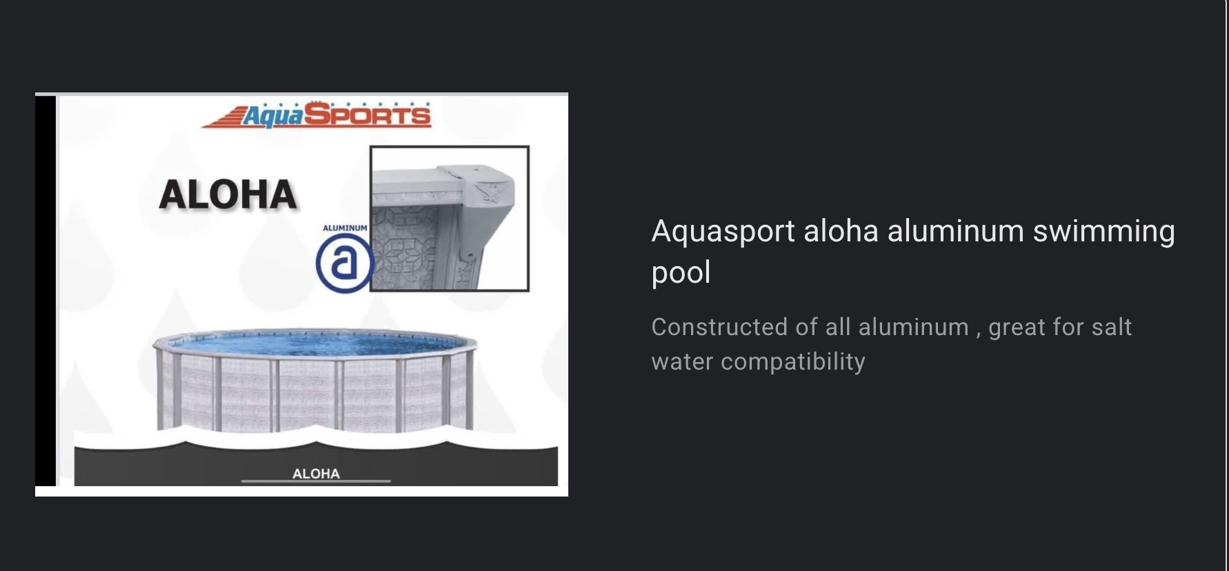 AquaSports Aloha all-aluminum saltwater-compatible above-ground swimming pool