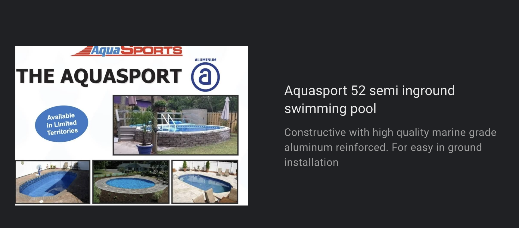 AquaSports 52 marine-grade aluminum semi-inground swimming pool