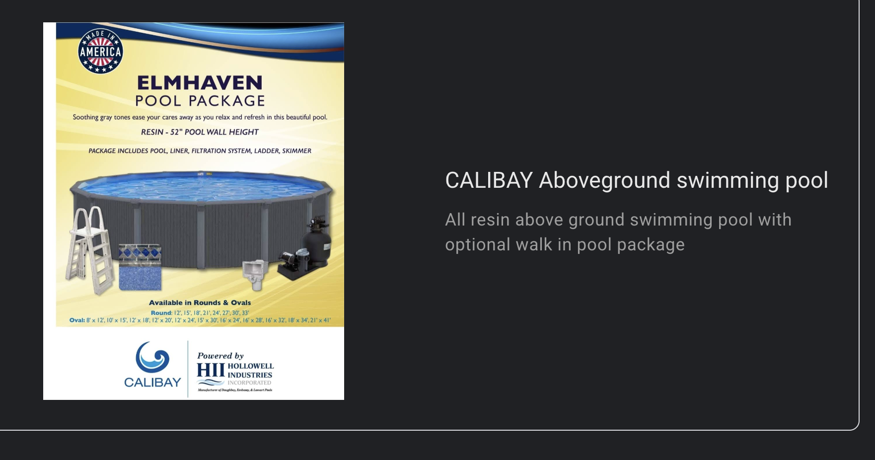 Calibay ElmHaven all-resin above-ground swimming pool package