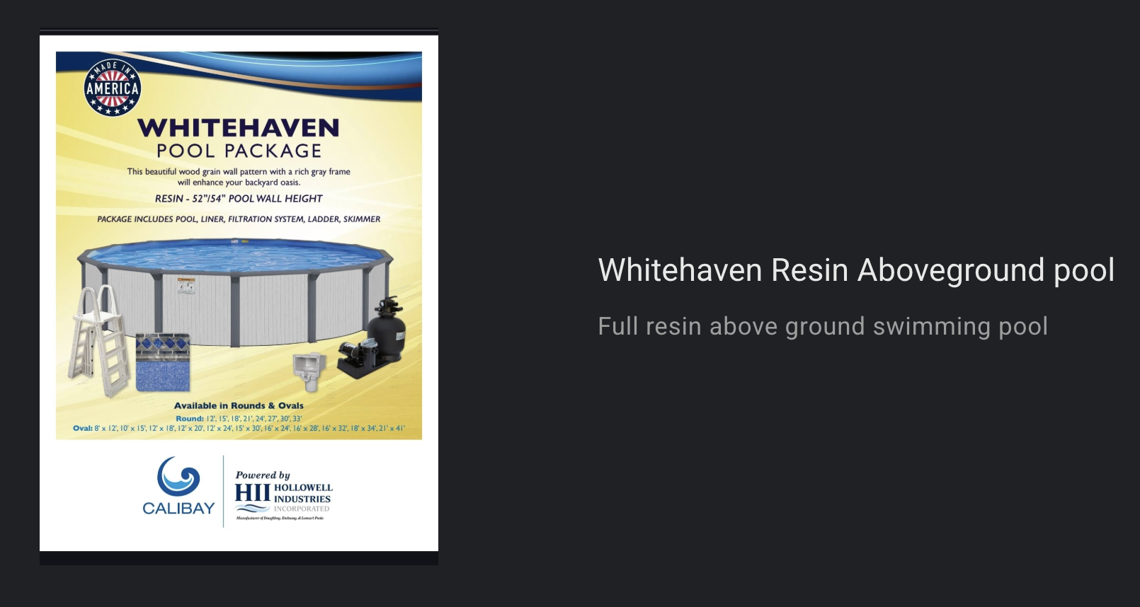 Calibay WhiteHaven full-resin above-ground swimming pool package