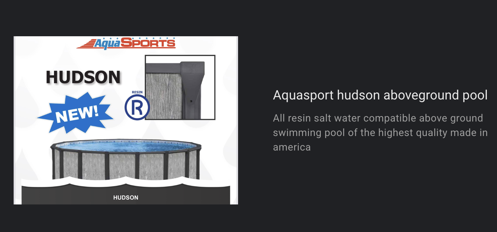AquaSports Hudson all-resin saltwater-compatible above-ground swimming pool